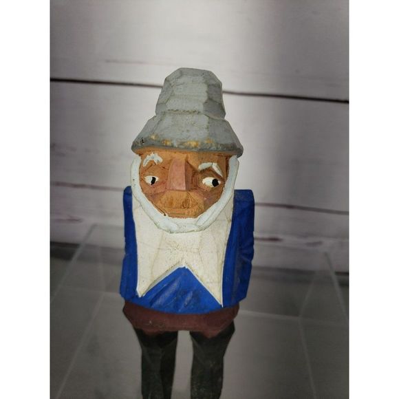 Hand Carved Wood Figurine Figure Sea Captain Fisherman Sea Man In Blue Wooden - Picture 9 of 11